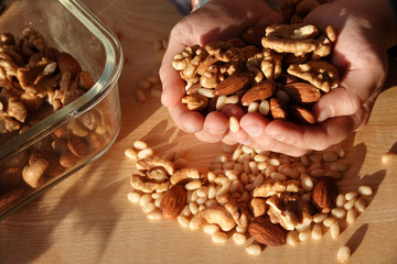 mixture of nuts almonds walnut cedar