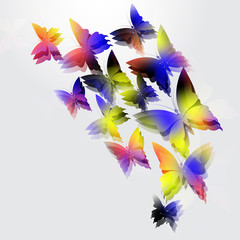 Glowing butterflies on white  background. Abstract design.