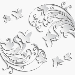 Fototapeta premium Abstract floral background with paper flowers butterflies.