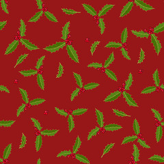 Seamless christmas pattern with holly berry