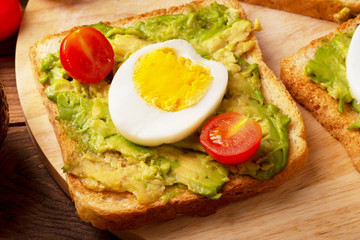 Sandwich with avocado and poached eggs