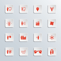 Set of Business Presentation Related Vector Icons. Contains such Icons as Presenter, Teacher, Audience. Training icon. And more.