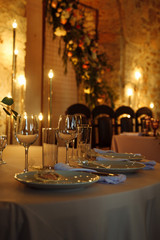 Fototapeta na wymiar wedding champagne glasses in a restaurant
