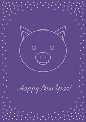 Happy New Year Card with smiling Pig