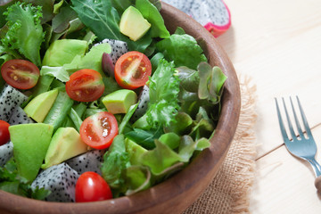 Close up on fresh salad bowl, Selective focus. Healthy concept