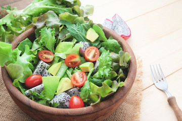 Fresh vegetables salad with avocado, Close up. Healthy concept