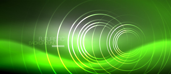 Neon circles abstract background, shiny lines