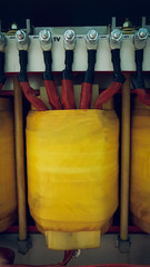 electrical wires on the transformer close-up.