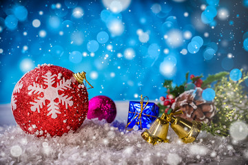 Fototapeta na wymiar Christmas star ball and other decorations.