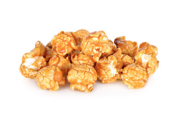 sweet butter caramel popcorn on white background