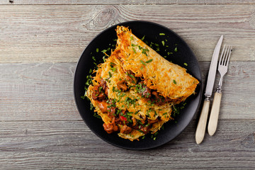 Hungarian potato pancake with goulash