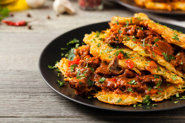 Hungarian potato pancake with goulash