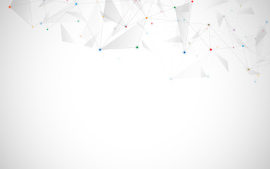 Geometric abstract background with connected dots and lines. Molecular structure and communication concept. Digital technology background and network connection.