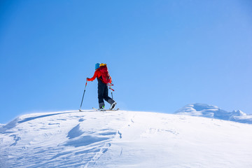Fototapeta na wymiar Ski Touring in Alps, Chamonix.