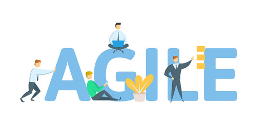 AGILE. Concept with keywords, letters and icons. Colored flat vector illustration on white background.