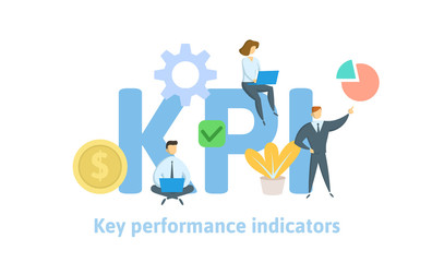 Key Performance Indicators, KPI. Concept with keywords, letters and icons. Colored flat vector illustration on white background.