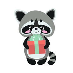 Cute raccoon with a gift
