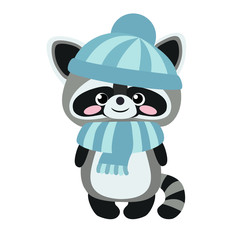 Cute raccoon with a hat and scarf