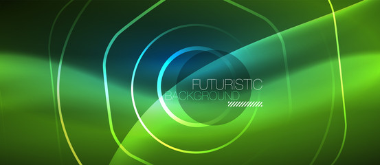 Neon glowing lines, magic energy space blue light concept, abstract background wallpaper design