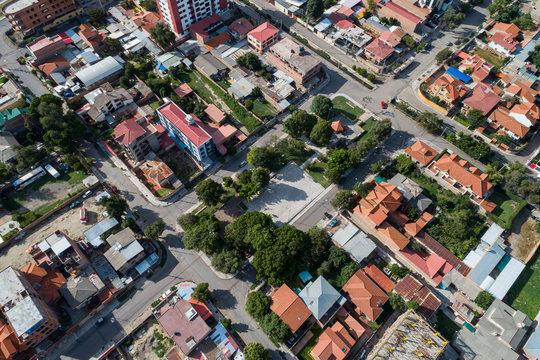 Aerial View of a plaza in Cochabamba, Bolivia at daytime