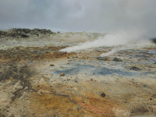 Fototapeta na wymiar Geothermal area at Hverir in the north of Iceland