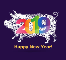 Happy new 2019 year - pig character