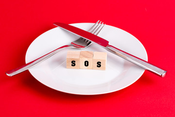 Teller mit den Buchstaben SOS bei Erkrankung und Magersucht
