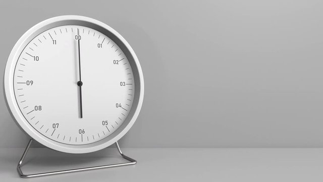 Clock measures one hour from 5:00 till 6:00. 3D animation