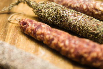 Variety of french dried sausages from Auvergne