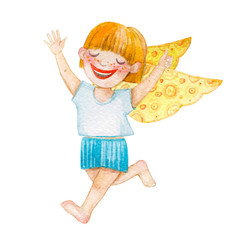 Little Angel. Silent night. Watercolor illustration