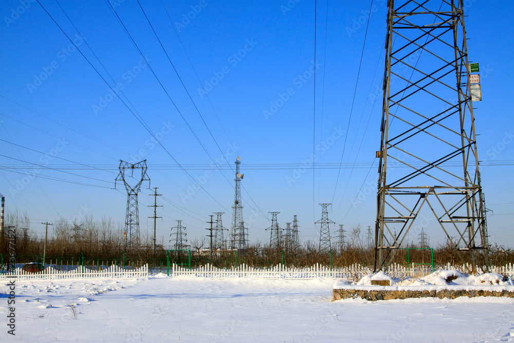 Canvas Prints Electric power tower in the snow