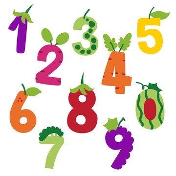 Arabic numerals and fruit vector design