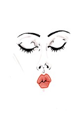 face of fashion girl with closed eyes and big lips