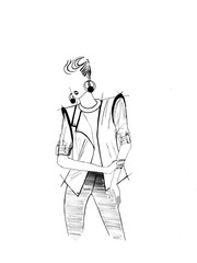 girl model in pants and short vest