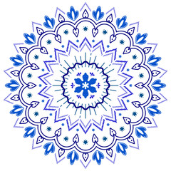 Winter snowflake pretty mandala. Color folk illustration on white background