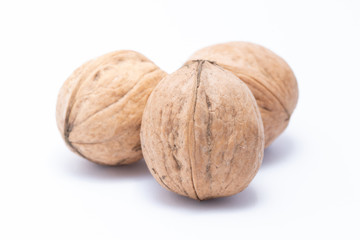 Walnuts on white background