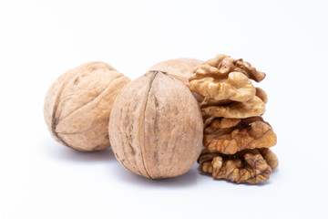 Walnuts on white background