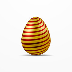 Realistic easter golden egg with red pattern and shadow. Vector illustration.
