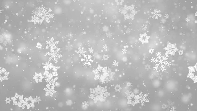 Christmas Snowflakes Falling On Dark Silver White Background. Snow Snowfall Snowflake Particles Seamlessly Loop Black Alpha Green Screen Animation