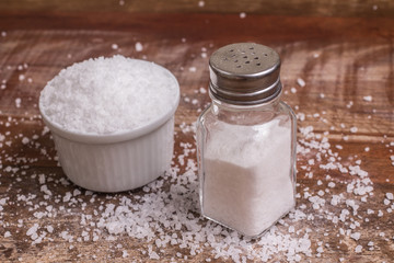 Salt crystals in a bowl. Brazilian Sal Grosso