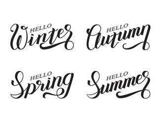 Set of seasons hand lettering: hello, winter