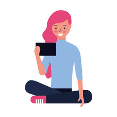 woman sitting using mobile