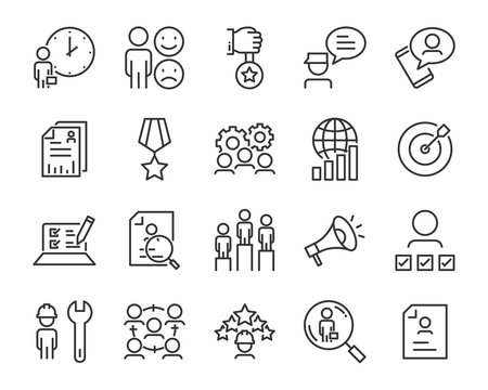 set of job search icons ,such as work, career, traning, business, skill, meeting