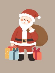 Santa claus with bag and gift boxs illustration