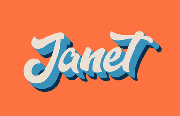 orange blue white janet hand written word text for typography logo design
