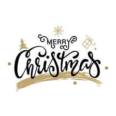 Merry Christmas gold glittering lettering design. Vector.