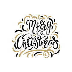 Merry Christmas text, hand drawn lettering. Holiday greetings quote. Great for Christmas and New year cards, posters, gift tags