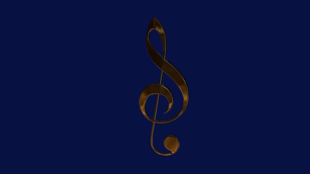 treble clef with alpha channel of gold rotates in a circle