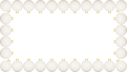 Frame made from a lot of white Christmas baubles, isolated on a white background with a clipping path and copy space, christmas decorations.