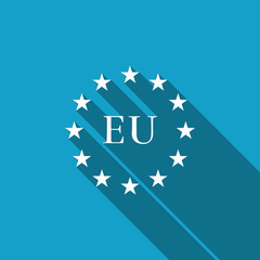 Flag of European Union icon isolated with long shadow. EU circle symbol. Waving EU flag. Flat design. Vector Illustration